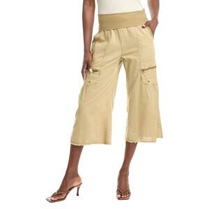 Xcvi Womens Wearables Pasqual Crop Linen-Blend Flare Pant, Beige